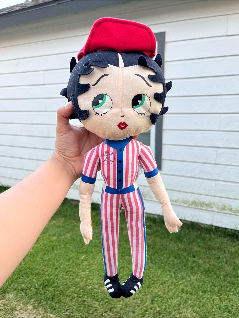 Betty Boop Plush in Red & White Striped Outfit with Blue Accents